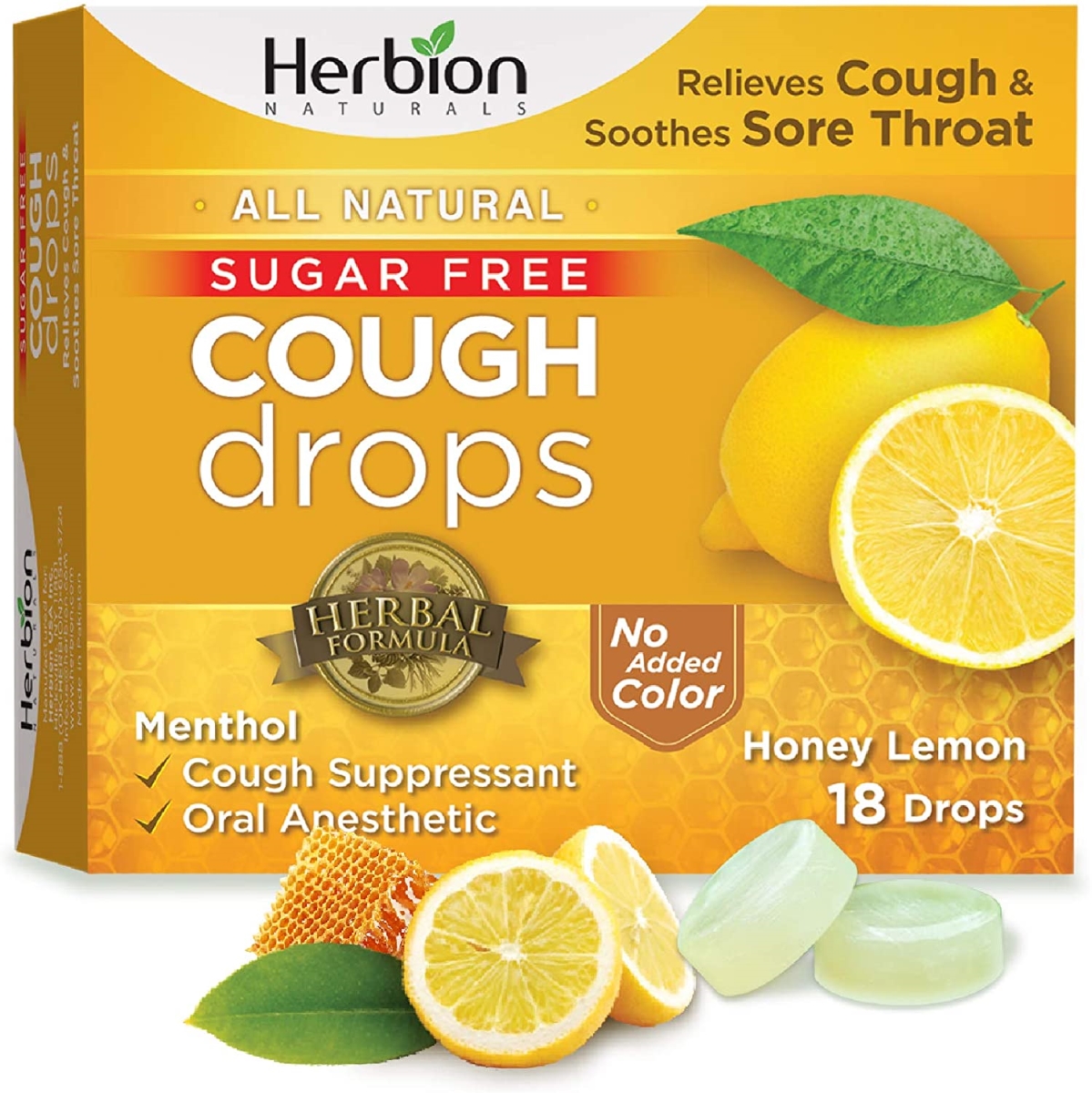 582633C Honey Lemon Sugar Free Cough Drops, 8 Per Case - Pack of 5 - 25 Count