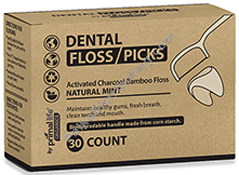 748303C Charcoal Bamboo Dental Floss Picks, Pack fo 12 - 30 Count
