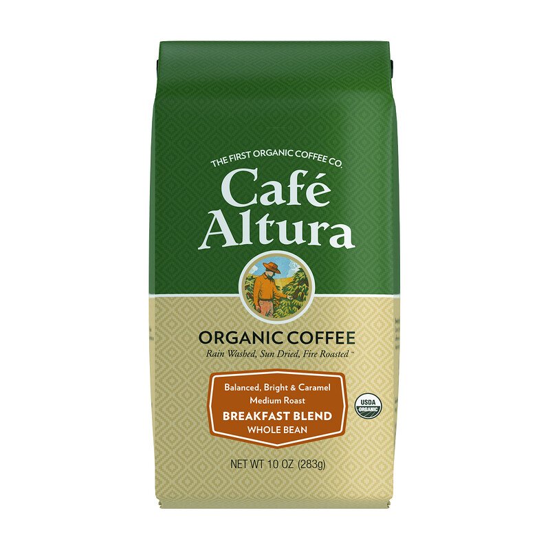 Picture of Cafe Altura 352530 10 oz Breakfast Blend Whole Bean Coffee - 6 per Case