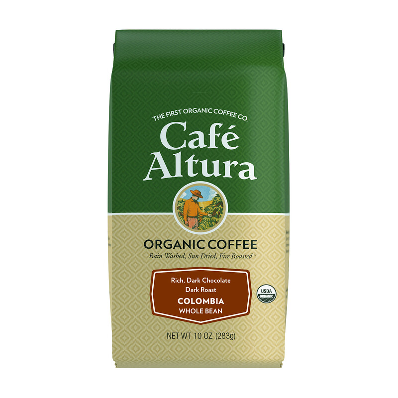 Picture of Cafe Altura 352570 10 oz Colombian Dark Roast Whole Bean Organic Coffee 