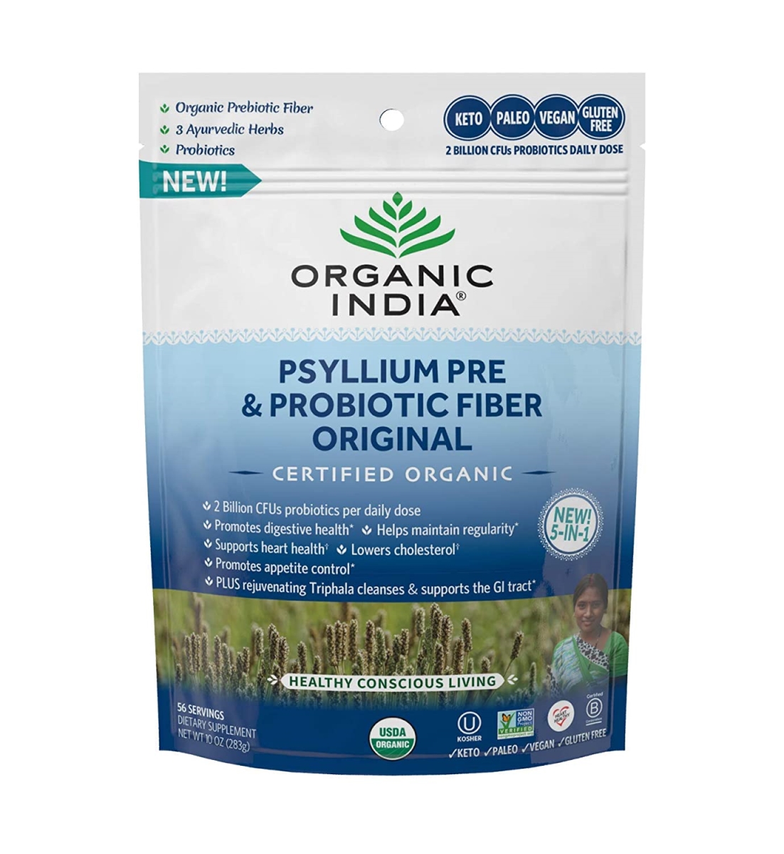 Picture of Organic India 414725 Psyllium Pre & Probiotic Fiber&#44; 10 oz - 4 per Case