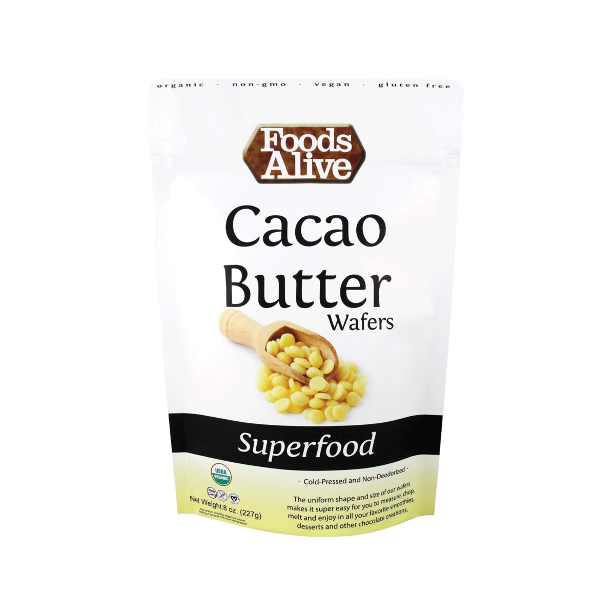 Picture of Foods Alive 591081 Organic Cacao Butter Wafers - 8 oz&#44; 6 per case