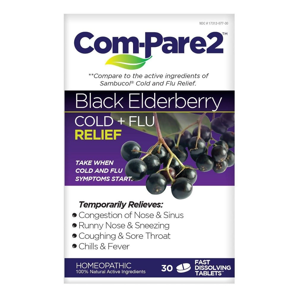 Picture of Com-Pare2 25177 Black Elderberry Cold Plus Flu Relief Tablet - 30 Count