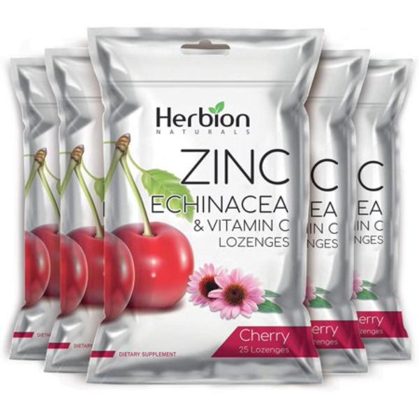 582589C Zinc Echinacea & Vitamin C Lozenges, Cherry Flavor - Pack of 5 - 25 per Pack