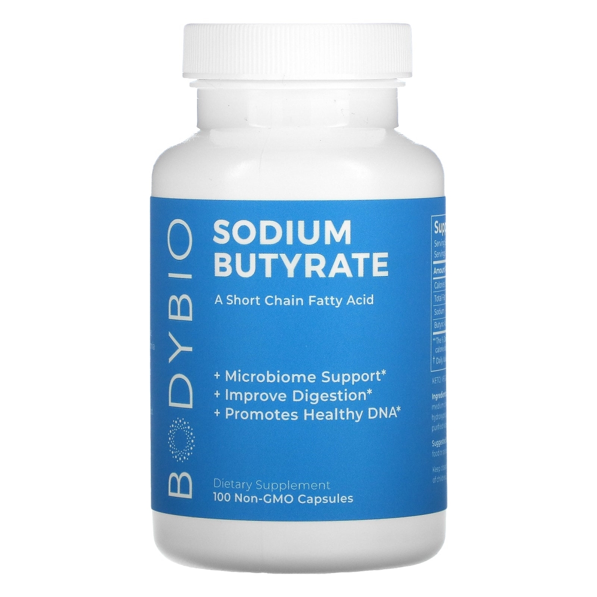 Picture of Bodybio 818990 Sodium Butyrate Capsules - 100 Count
