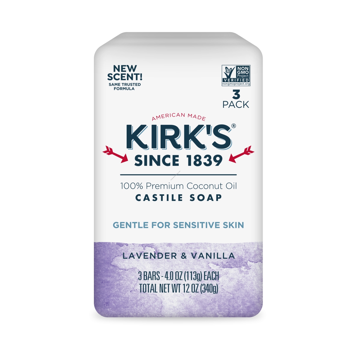 Picture of Kirks 250387 4 oz Gentle Castile Bar Soap - Lavender & Vanilla - Pack of 3
