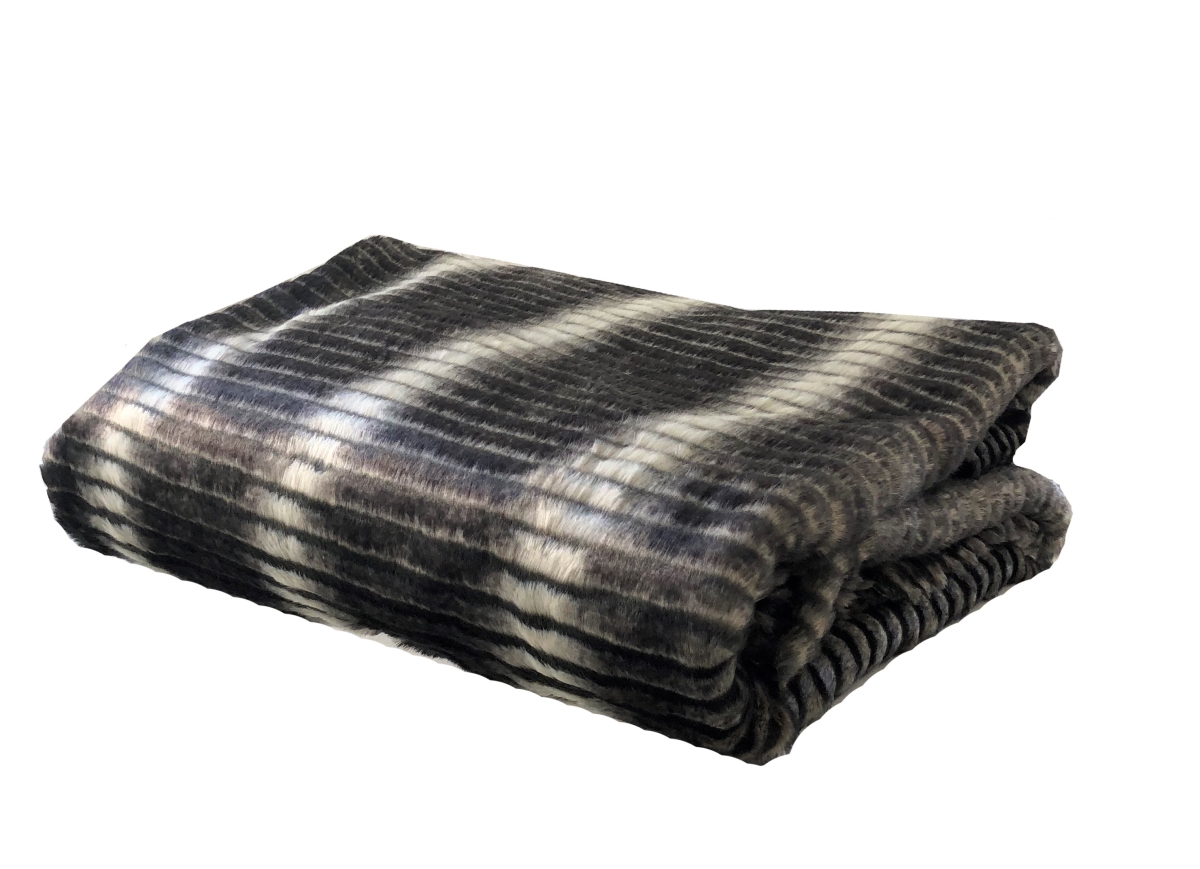 Faux Fur Luxury Throw Blanket, Grey & Taupe - California King