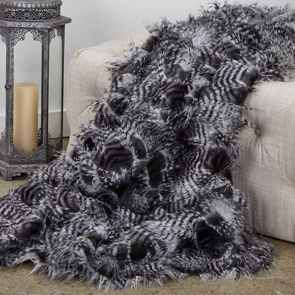 Porcupine Faux Fur Luxury Throw Blanket, Grey & Silver - King