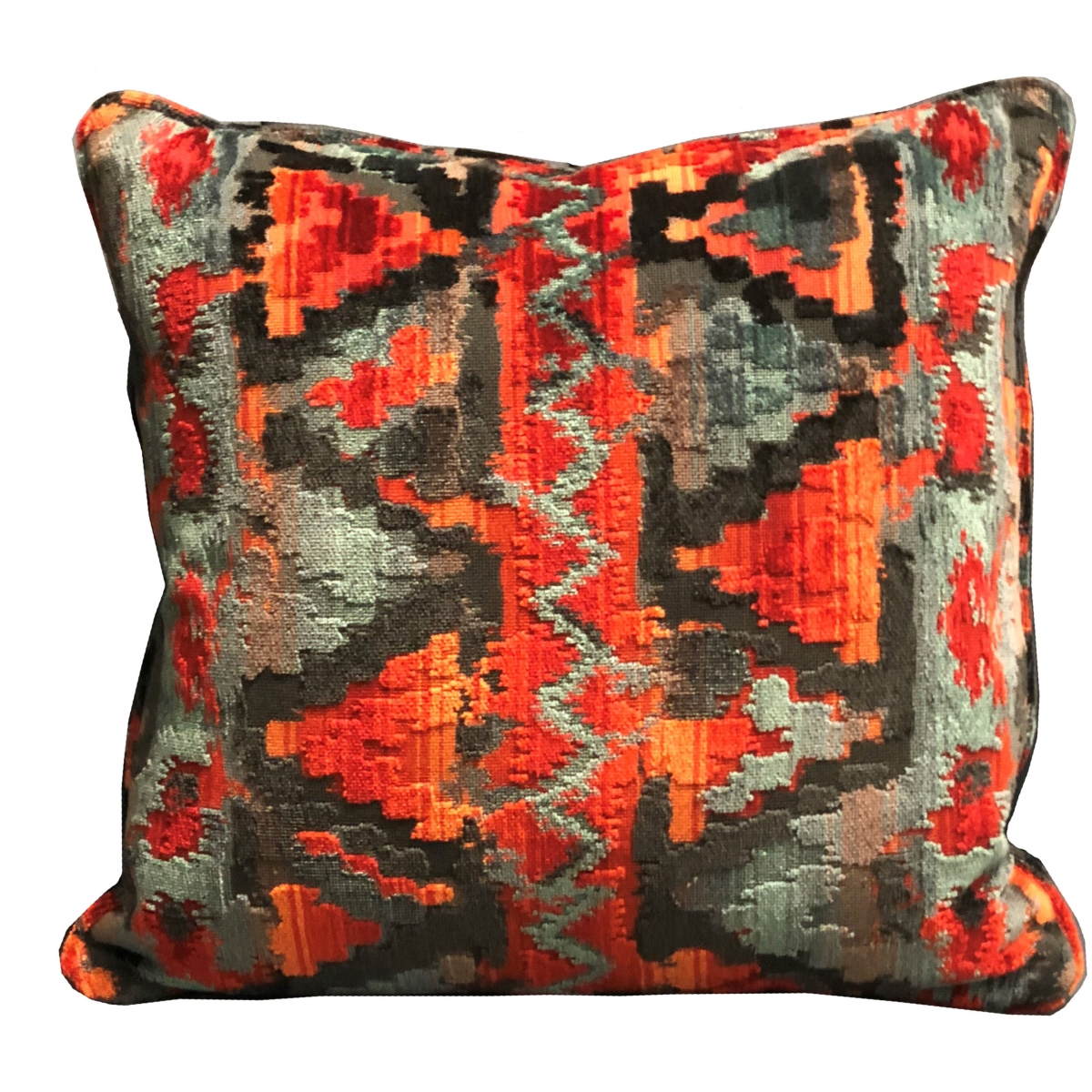 20 x 30 in. Sachi Love Red, Blue & Orange ikat Luxury Throw Pillow