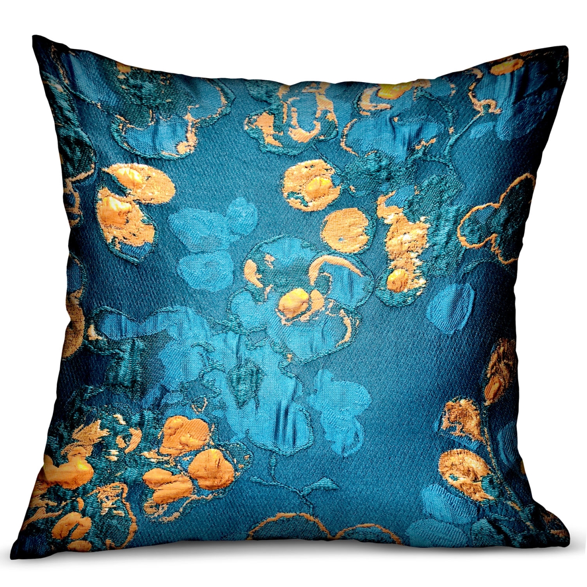 22 x 22 in. Bronze Blossom Blue Floral Luxury Throw Pillow