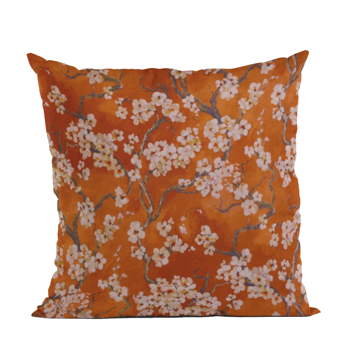 Persimmon Garden Cherry Blossoms Printed on A Linen Looking Polyester Luxury Throw Pillow - 20 x 30 in. Queen Size