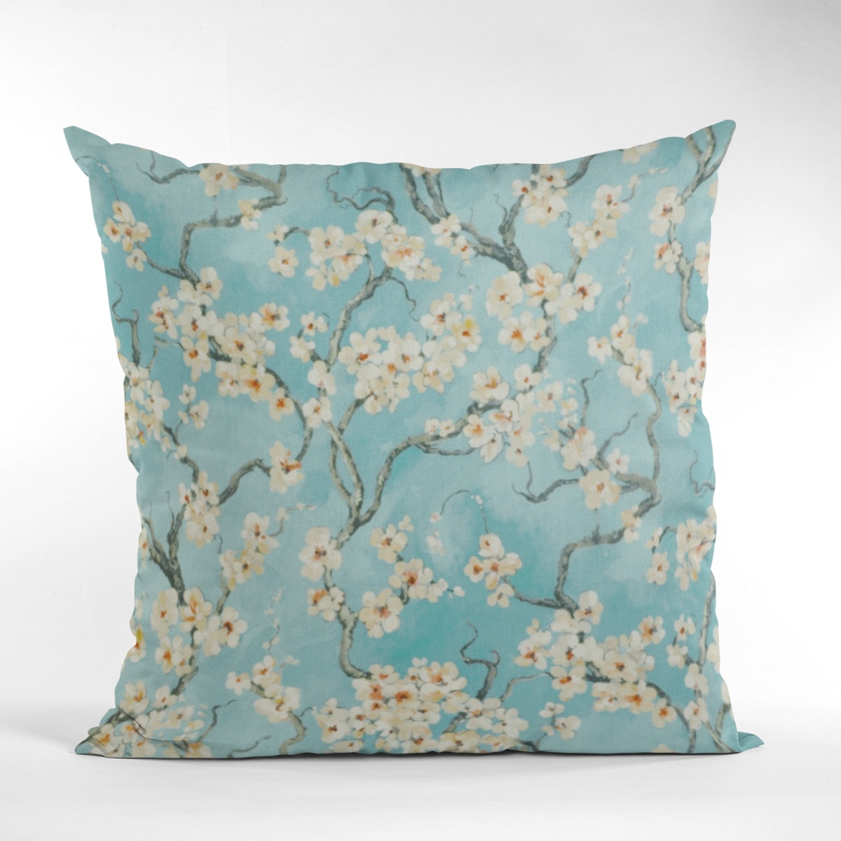 PBCF2165-2036-DP Azure Garden Cherry Blossoms Printed on A Linen Looking Polyester Luxury Throw Pillow - 20 x 36 in. King Size