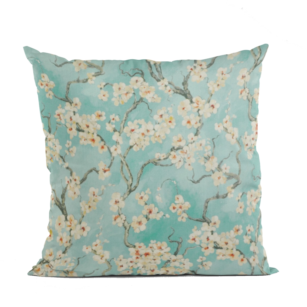 Spa Garden Cherry Blossoms Printed on A Linen Looking Polyester Luxury Throw Pillow - 24 x 24 in.