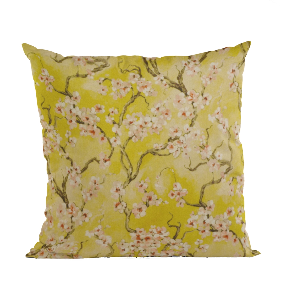 Curry Garden Cherry Blossoms Printed on A Linen Looking Polyester Luxury Throw Pillow - 22 x 22 in.