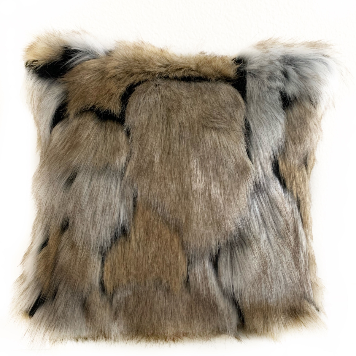 PBSF1514-P-1220-DP Taupe & Black Wild Wolf Animal Faux Fur Luxury Throw Pillow - 12 x 20 in.