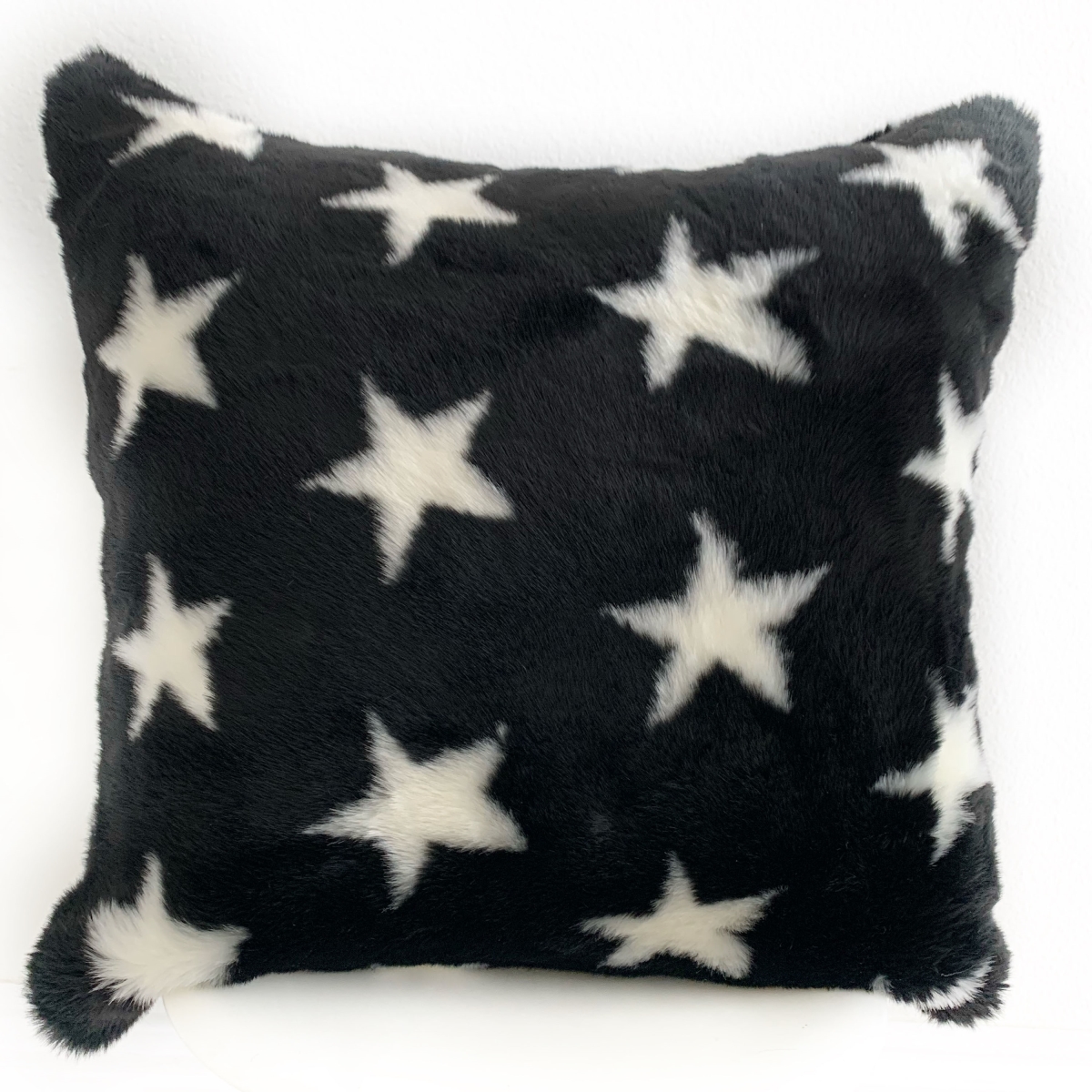 Black & White Stars Soft Animal Faux Fur Luxury Throw Pillow - 20 x 26 in. Standard Size