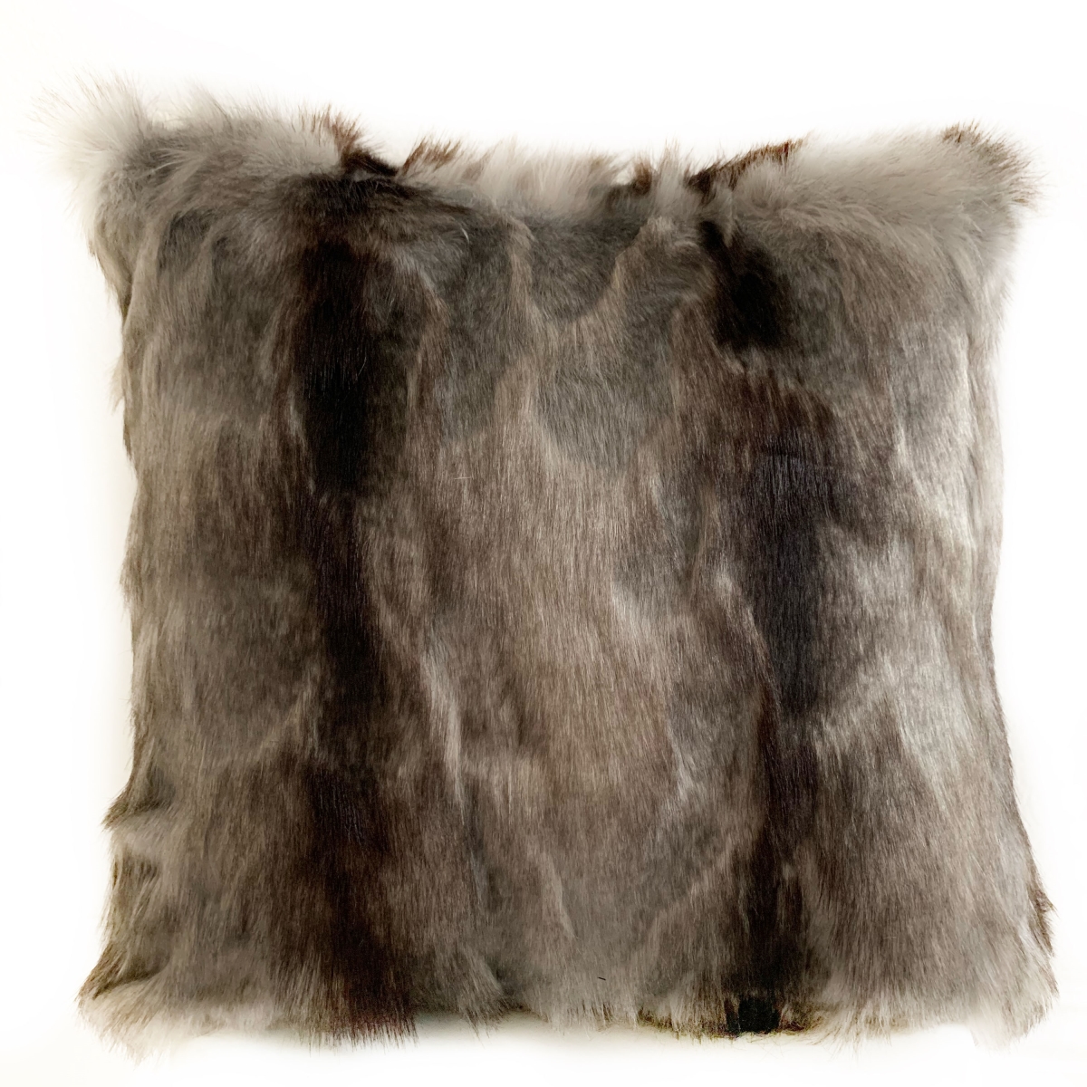 PBSF1419-P-2222-DP Gray, Charcoal & Black Brandy Grey Fox Animal Faux Fur Luxury Throw Pillow - 22 x 22 in.
