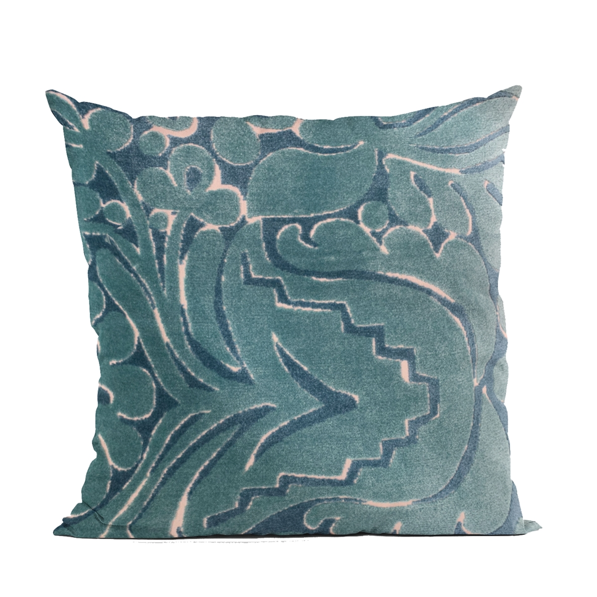 Blue Velvet Damask Luxury Throw Pillow - 20 x 30 in. Queen Size