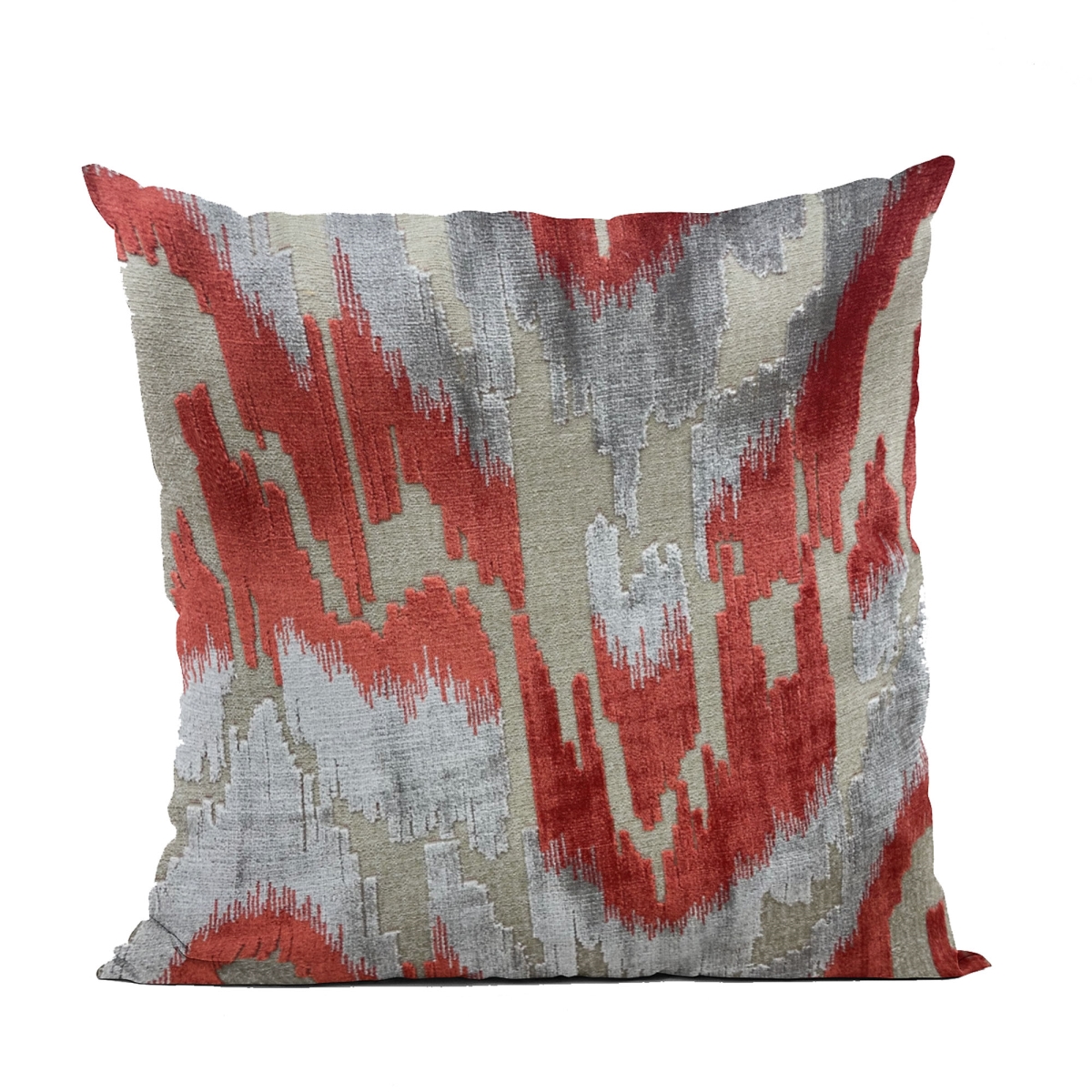 Velvet Glamour Red & Gray Handmade Luxury Pillow - 18 x 18 in.