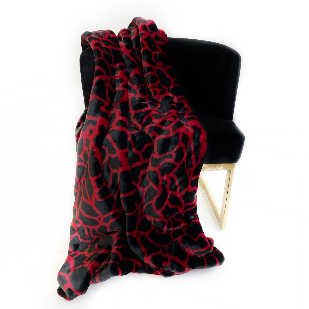 PBDT1700-114x120 114 x 120 in. Plush Faux Fur Luxury Throw Blanket, Red & Black