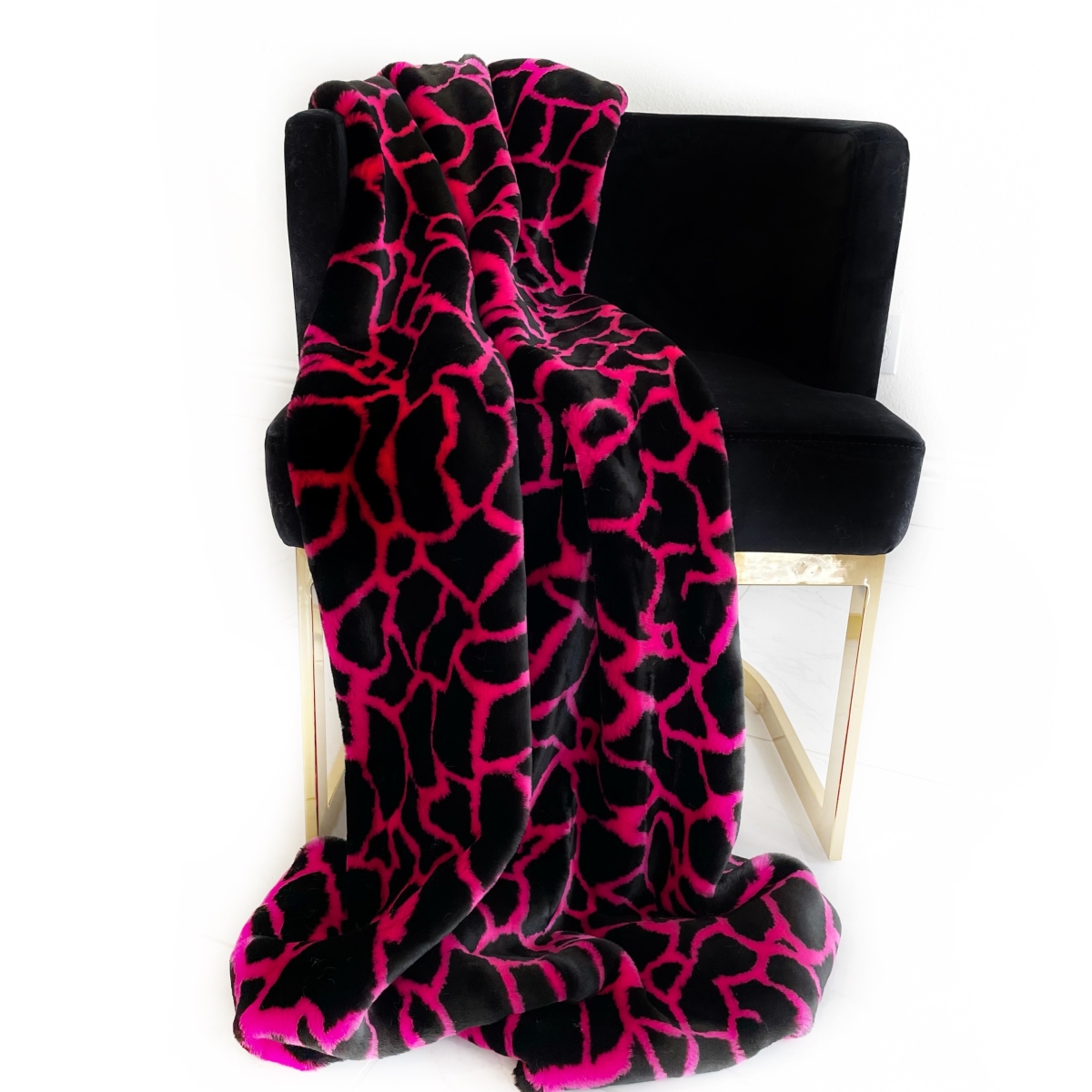 60 x 96 in. Plush Faux Fur Luxury Throw Blanket, Pink & Black