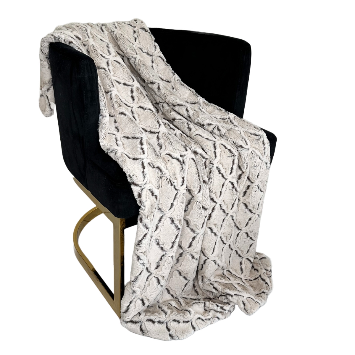 80 x 110 in. Diamond Faux Fur Luxury Throw Blanket, Brown & Beige