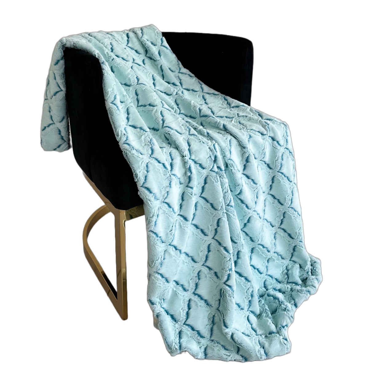 108 x 90 in. Diamond Faux Fur Luxury Throw Blanket, Light Blue