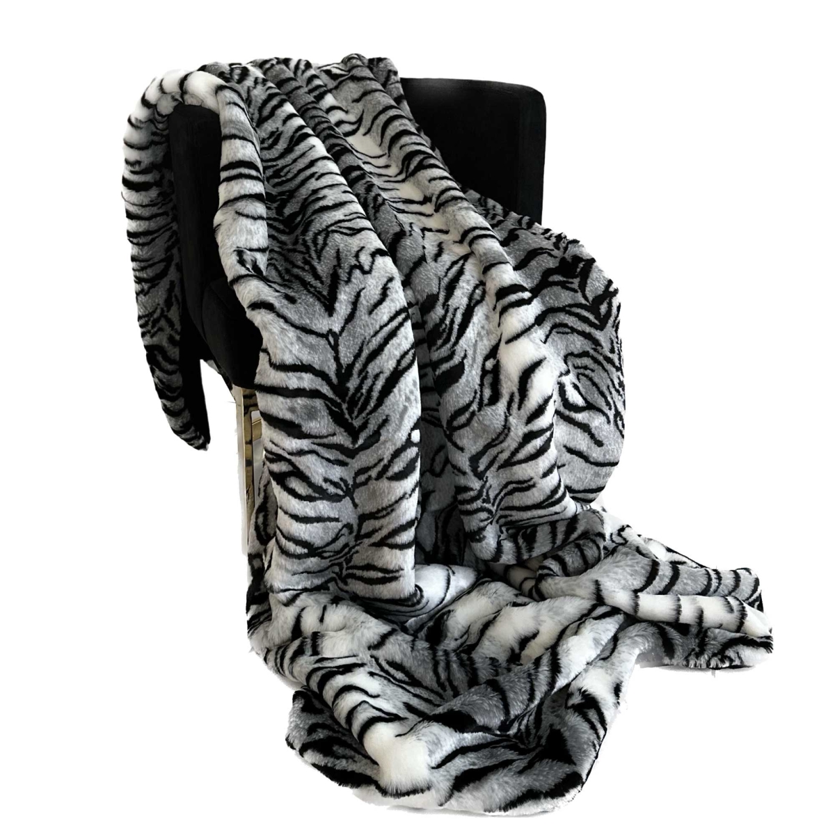 96 x 110 in. Zebra Faux Fur Luxury Throw Blanket, Black & White