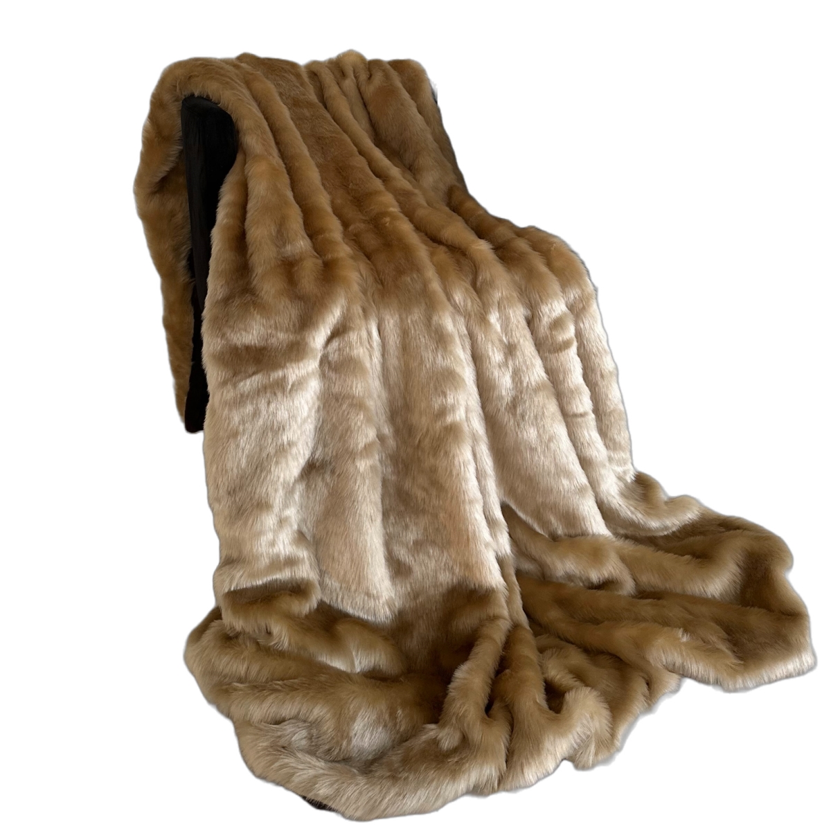 36 x 60 in. Rabbit Faux Fur Luxury Throw Blanket, Brown & Gold