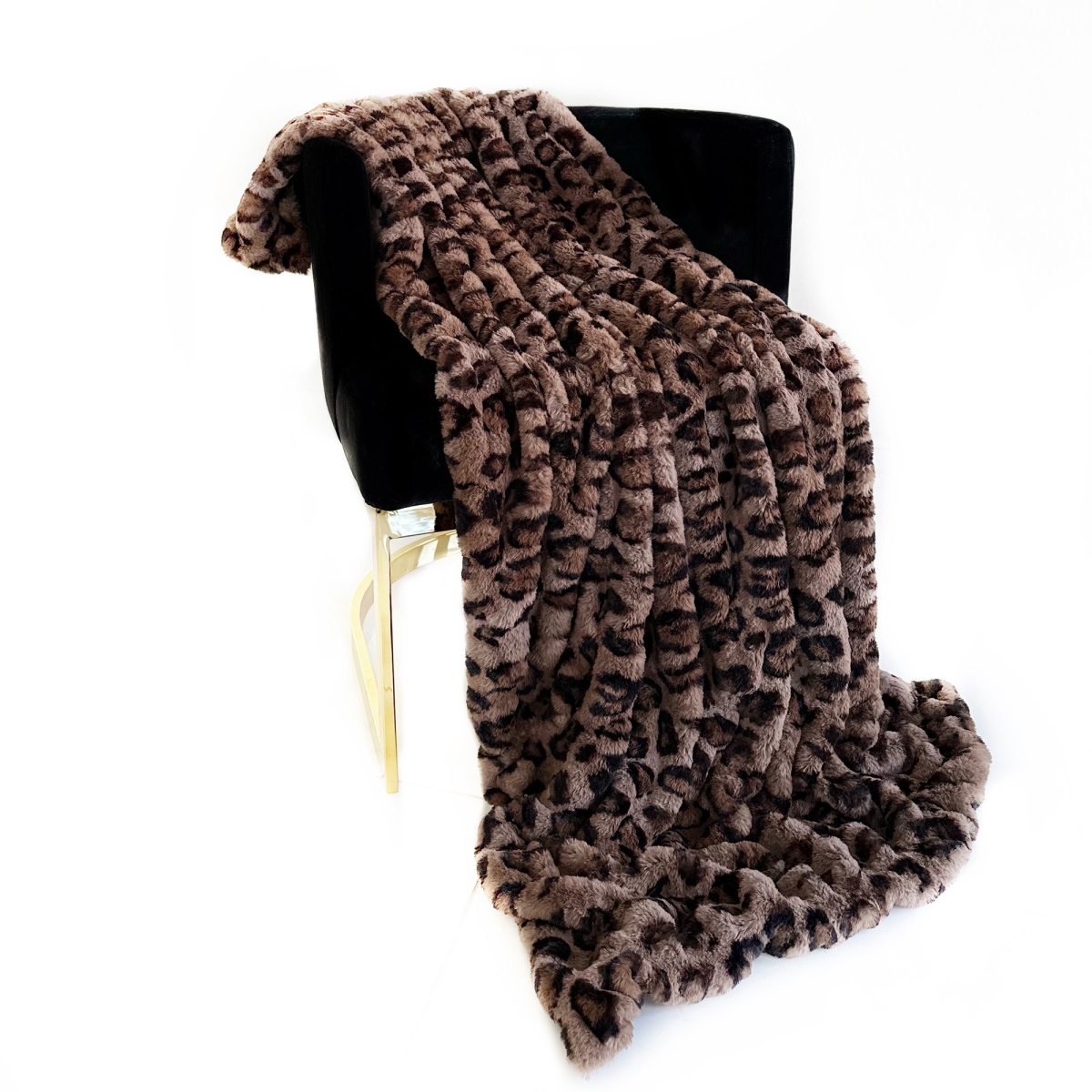 96 x 110 in. Leopard Faux Fur Luxury Throw Blanket, Brown