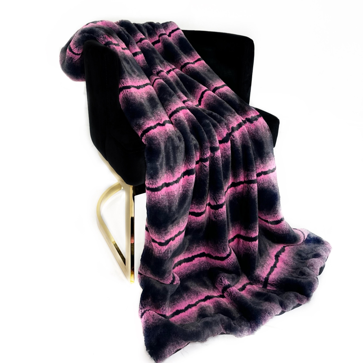 36 x 60 in. Fluffy Fields Faux Fur Luxury Throw Blanket, Fuchsia Black
