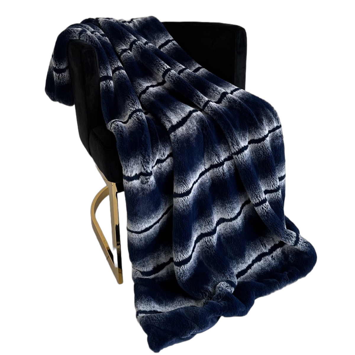 36 x 60 in. Fluffy Fields Faux Fur Luxury Throw Blanket, Navy