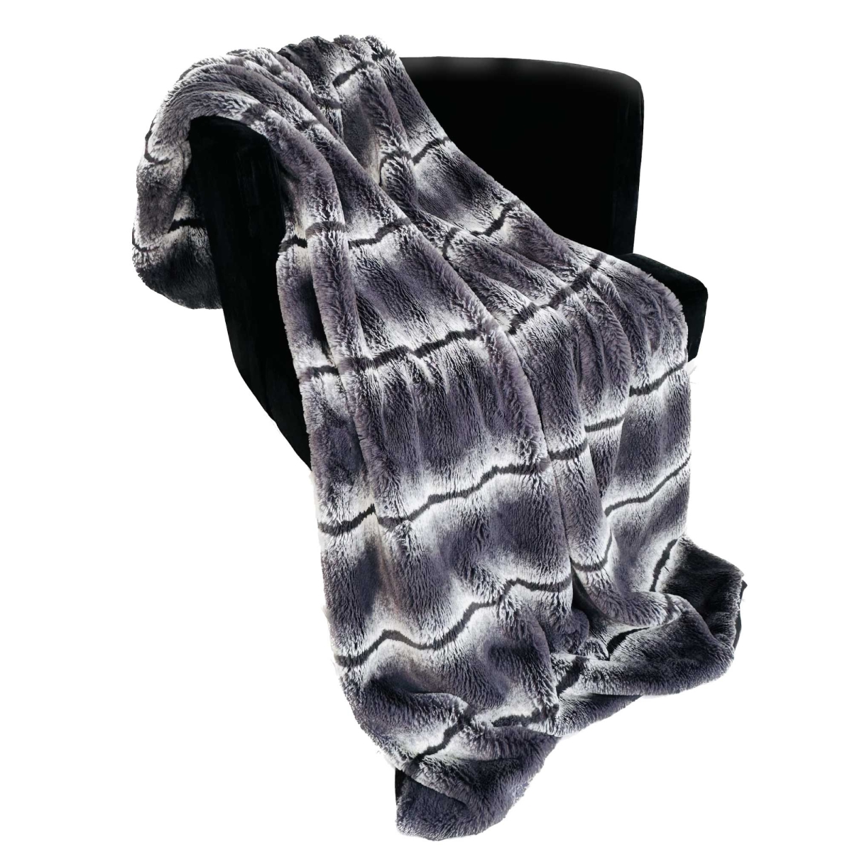 108 x 90 in. Fluffy Fields Faux Fur Luxury Throw Blanket, Charcoal