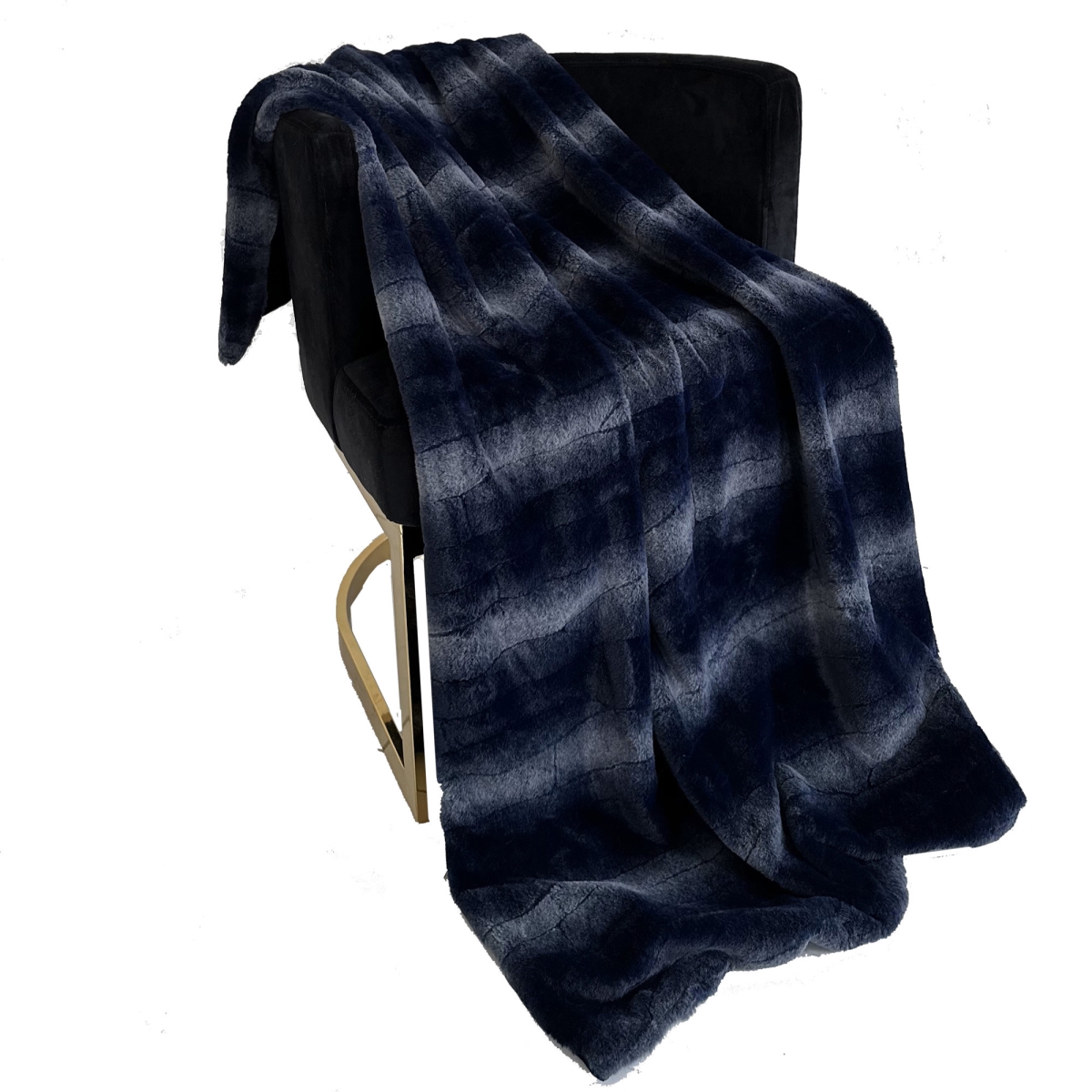 48 x 60 in. Faux Fur Luxury Throw Blanket, Blue Ink