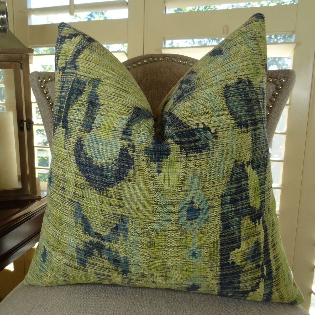 Picture of Plutus PB11368-1616-DP 16 x 16 in. Designer Bear Canyon Handmade Double-Sided Throw Pillow - Green, Navy & Blue