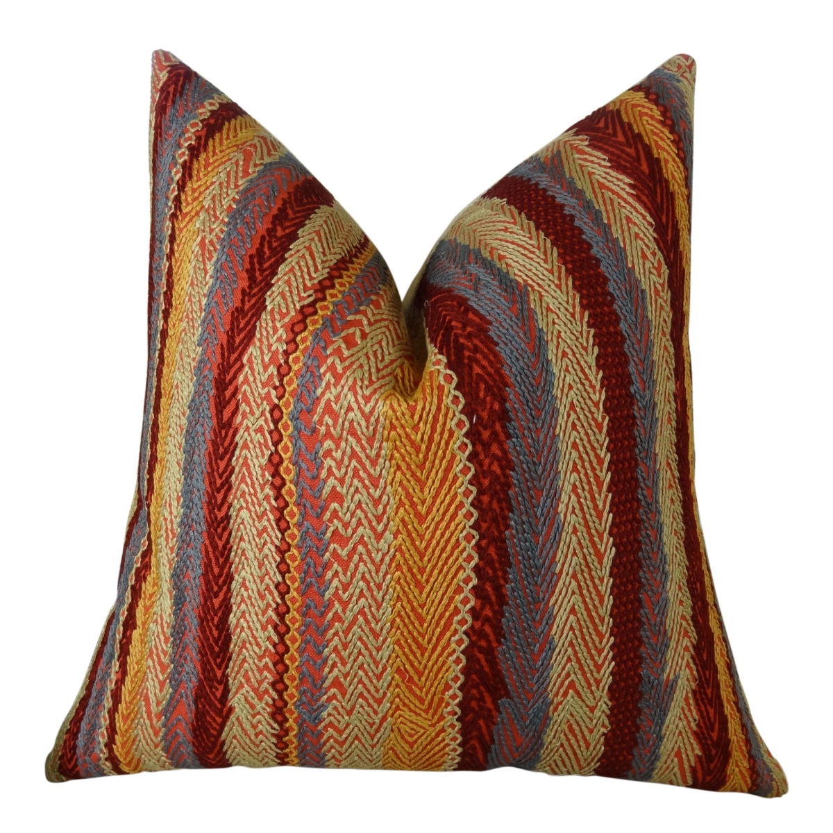 PB11035-1220-DP Red Earth Modern Stripe Handmade Double Sided Throw Pillow, Red, Blue & Orange - 12 x 20 in.