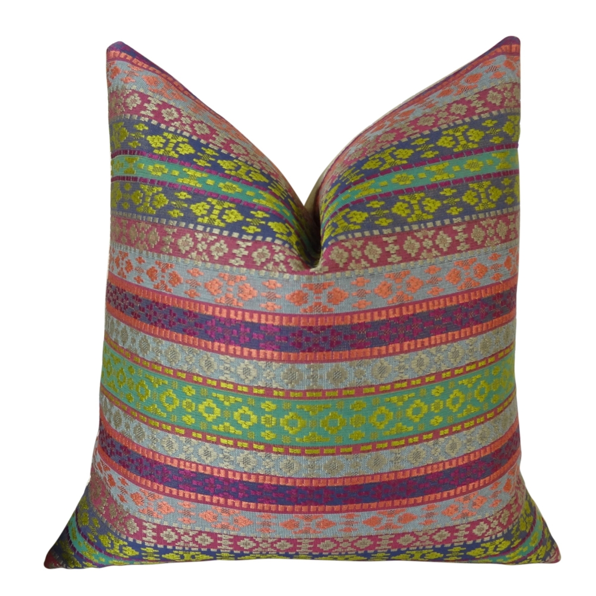PB11059-1220-DP Fuchsia Stripes Handmade Double Sided Throw Pillow, Magenta, Green & Blue - 12 x 20 in.