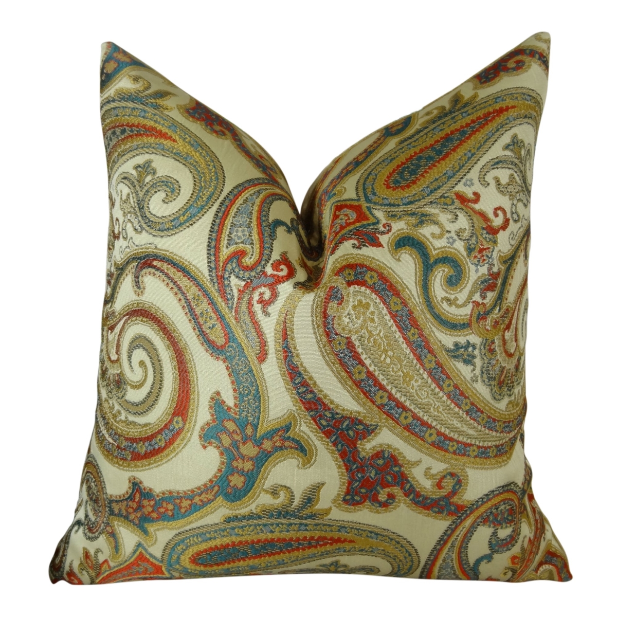Paisley Cove Handmade Throw Pillow - Cream - Red & Blue - 22 x 22 in.