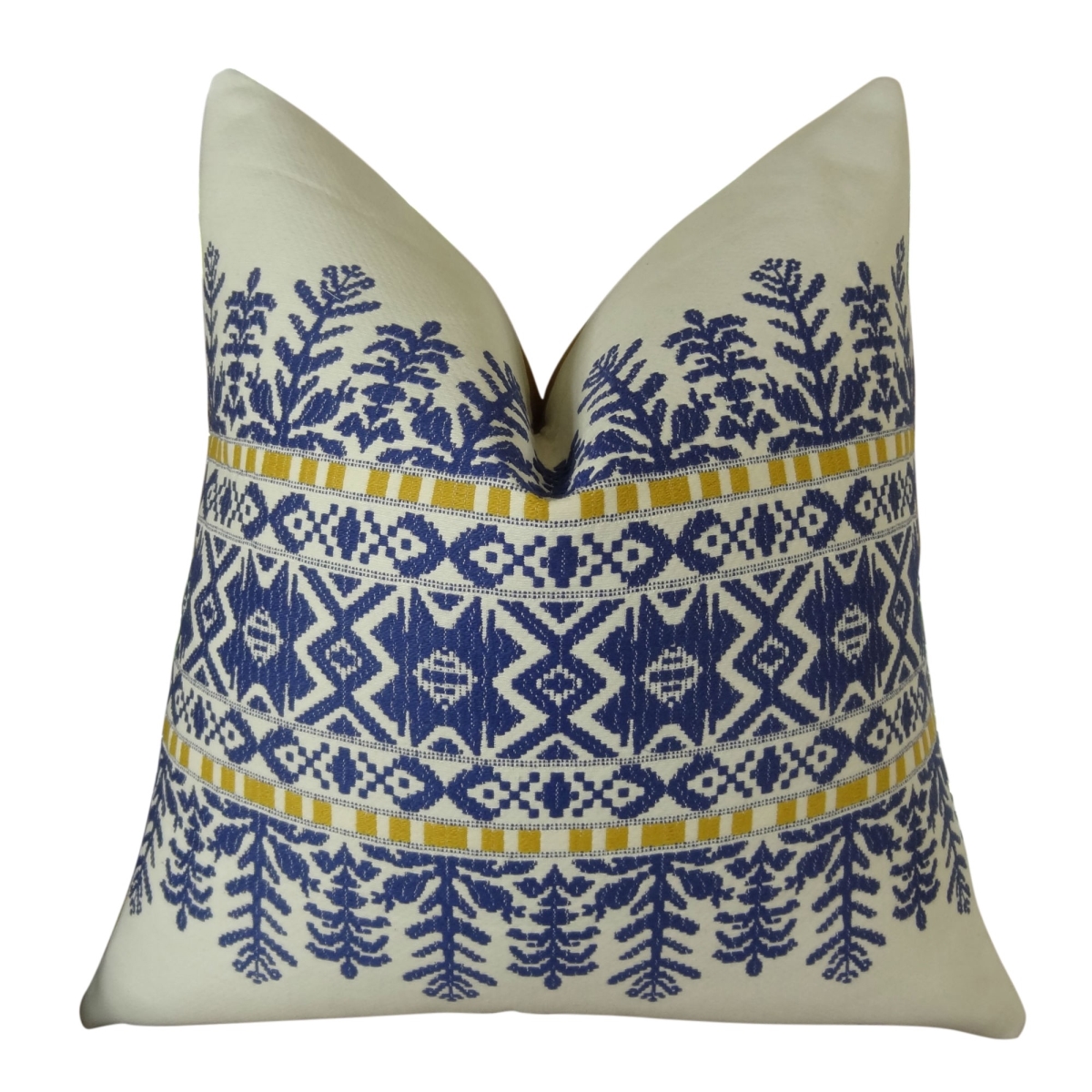 Aztec City Handmade Double Sided Throw Pillow - Blue & White - 12 x 20 in.