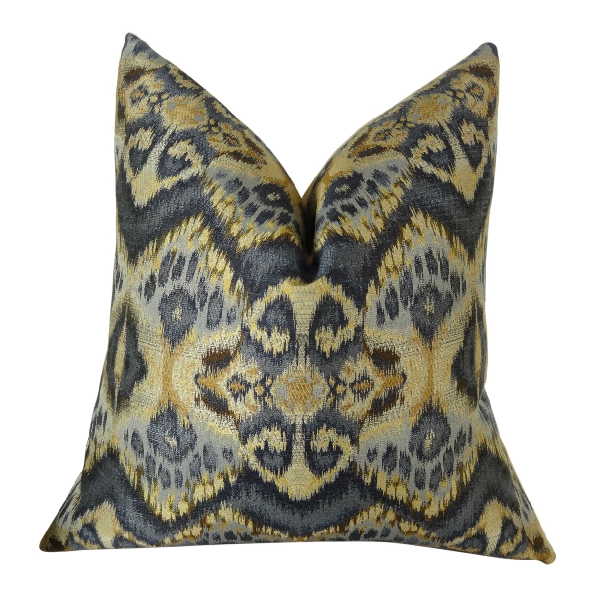 Rhythm Waves Handmade Double Sided Throw Pillow, Blue, Navy & Taupe - 24 x 24 in.