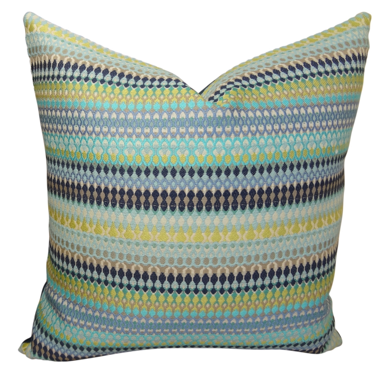 Alpenglow Handmade Throw Pillow - Turquoise - Yellow & Navy - 20 x 20 in.