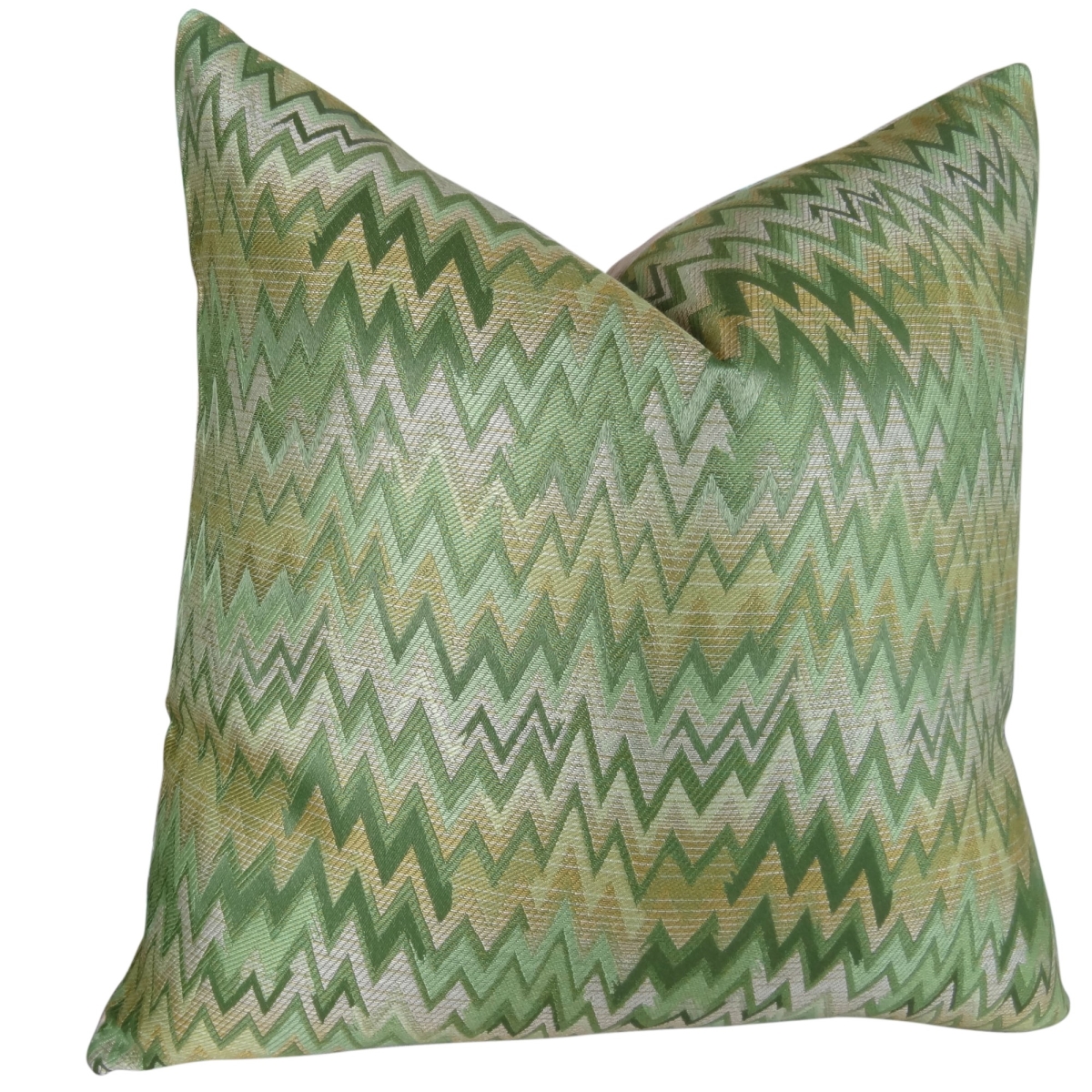 PB11351-2020-DP ZigZag Chevron Peek Leaf Handmade Double Sided Throw Pillow, Green, Citrine & Taupe - 20 x 20 in.