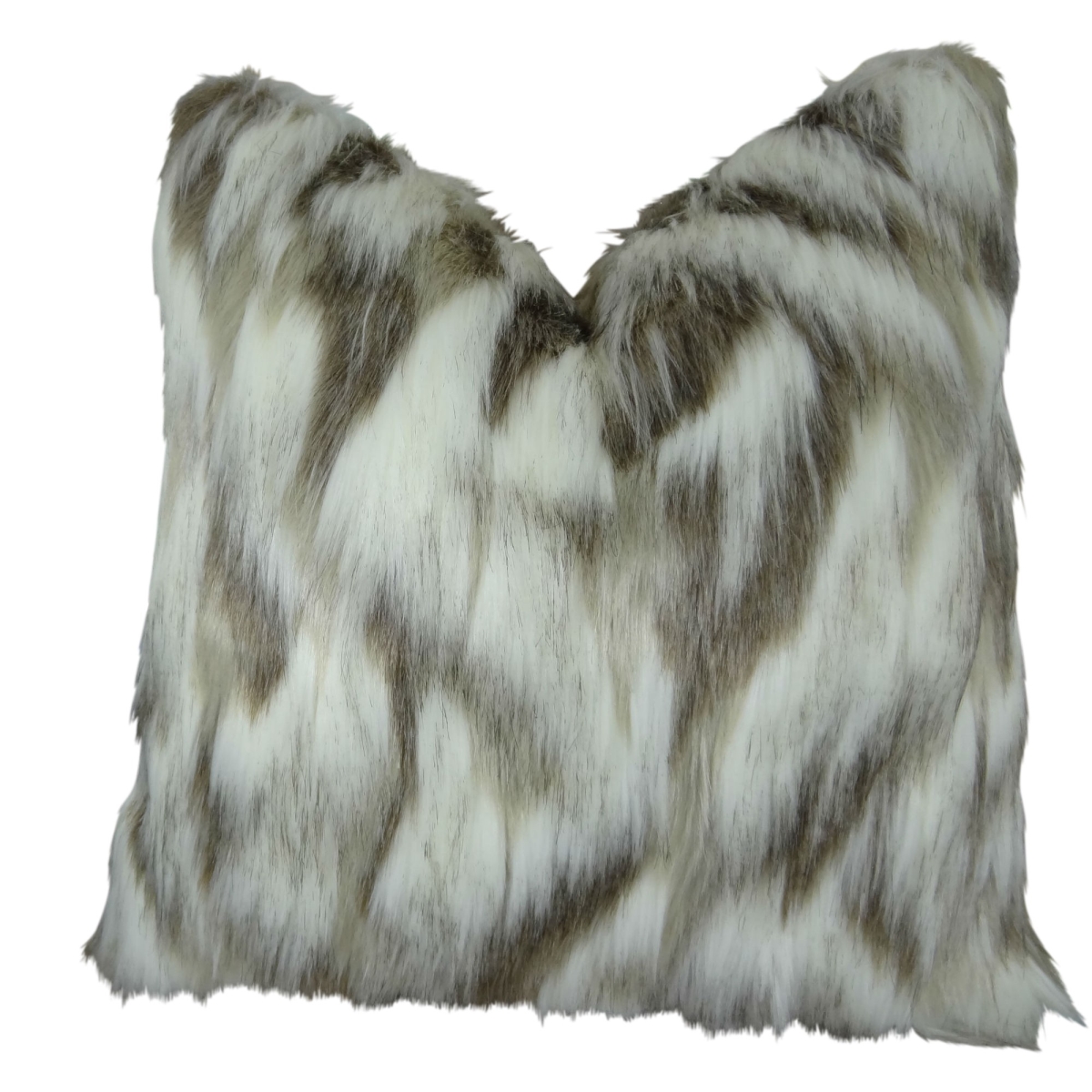 Tibet Faux Fox Handmade Double Sided Throw Pillow - Ivory & Beige - 18 x 18 in.