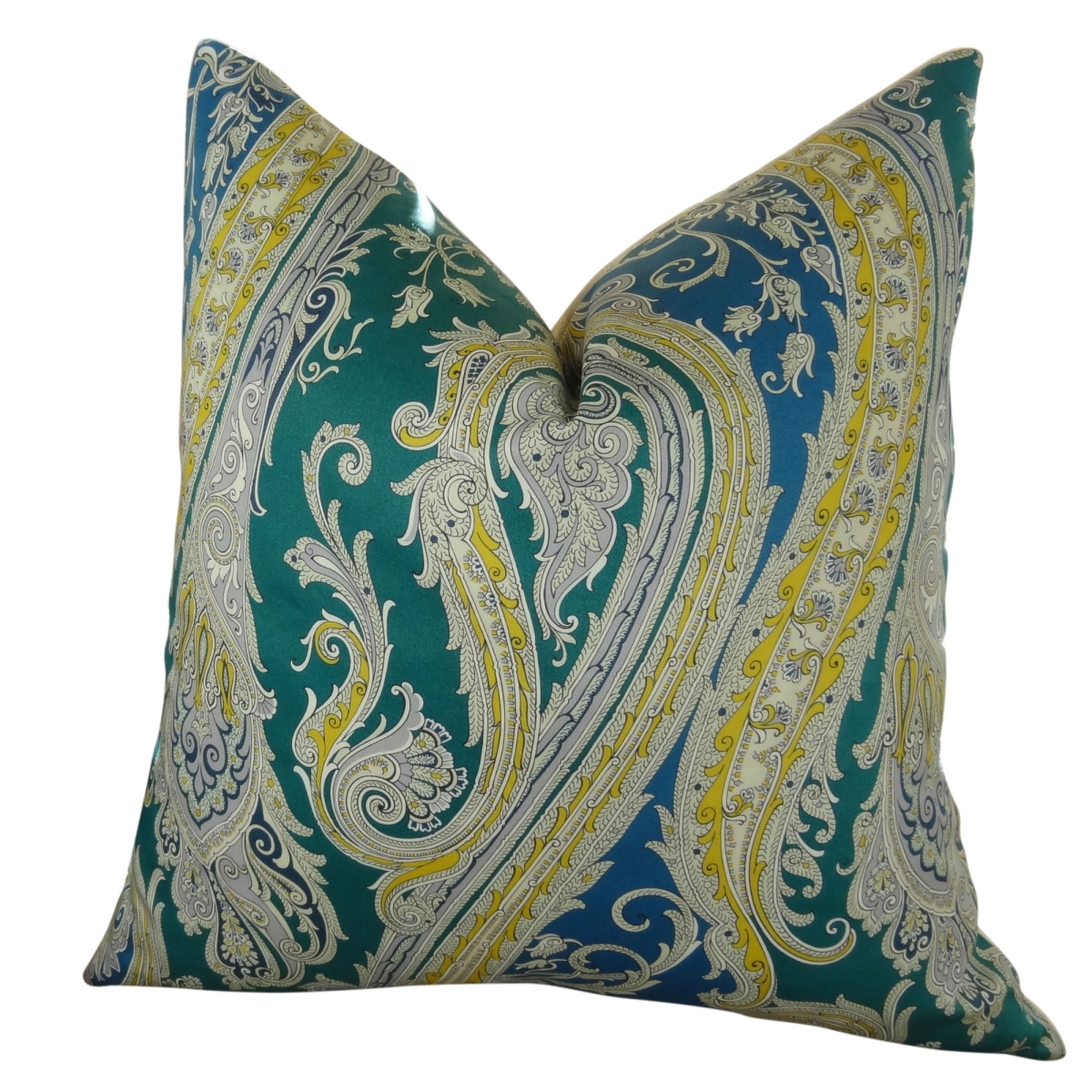 Fun Paisley Handmade Throw Pillow - Blue - Yellow & Green - 22 x 22 in.