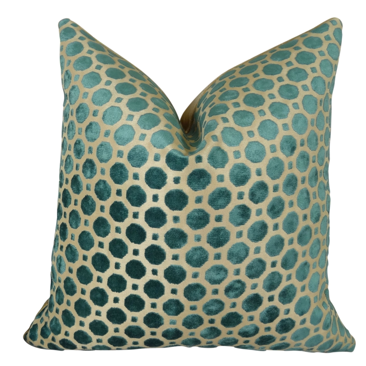 PB11364-1220-SP Velvet Geometric Handmade Throw Pillow, Turquoise & Taupe - 12 x 20 in.