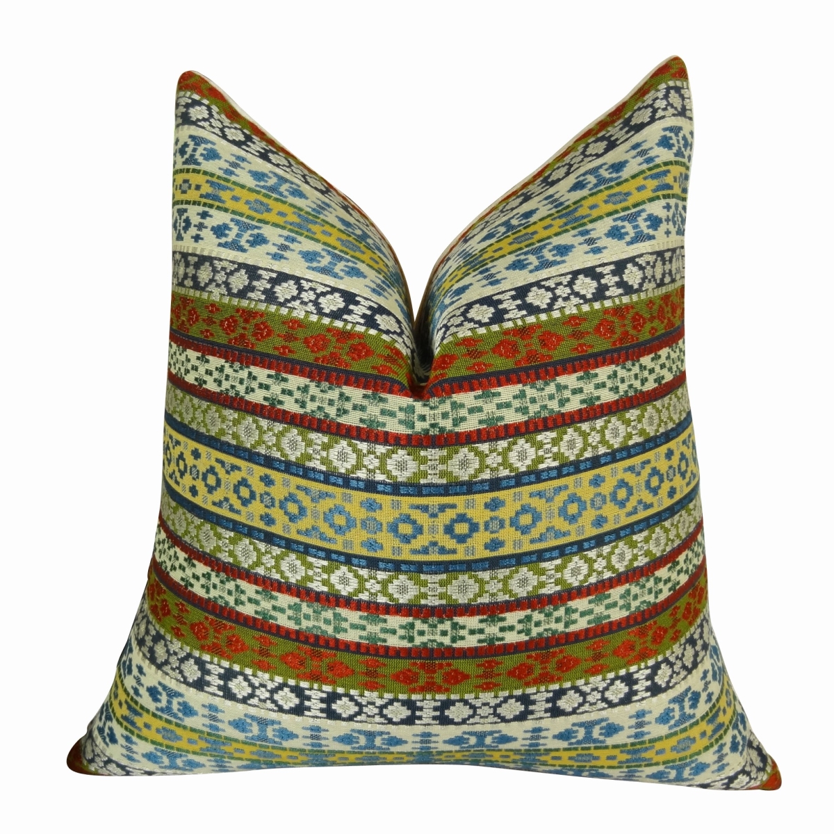 Fun Stripes Handmade Double Sided Throw Pillow - White - Blue & Red - 12 x 25 in.