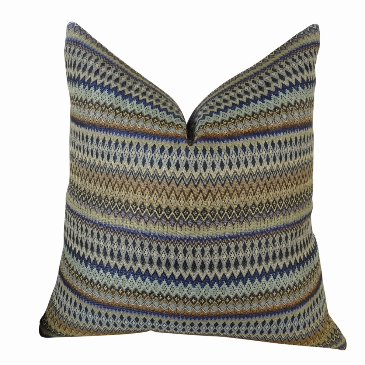 PB11302-1818-SP Zig Along Indigo Handmade Pillow, Navy, Blue & Taupe - 18 x 18 in.