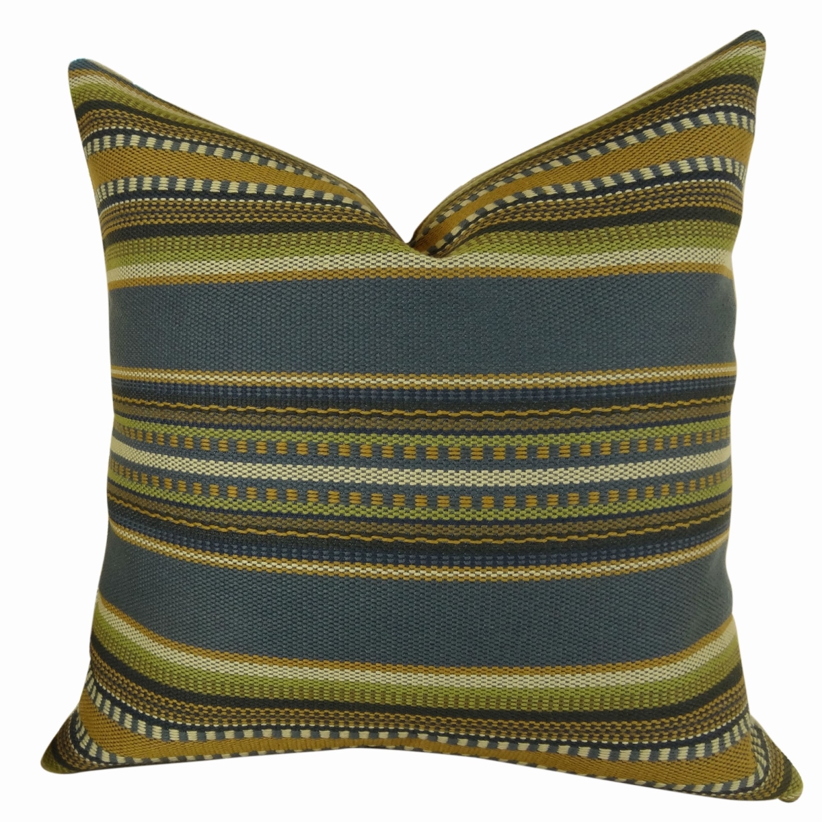PB11312-1818-SP Chic Stripe Indigo Handmade Pillow, Dark, Blue, Olive, Green & Cream - 18 x 18 in.