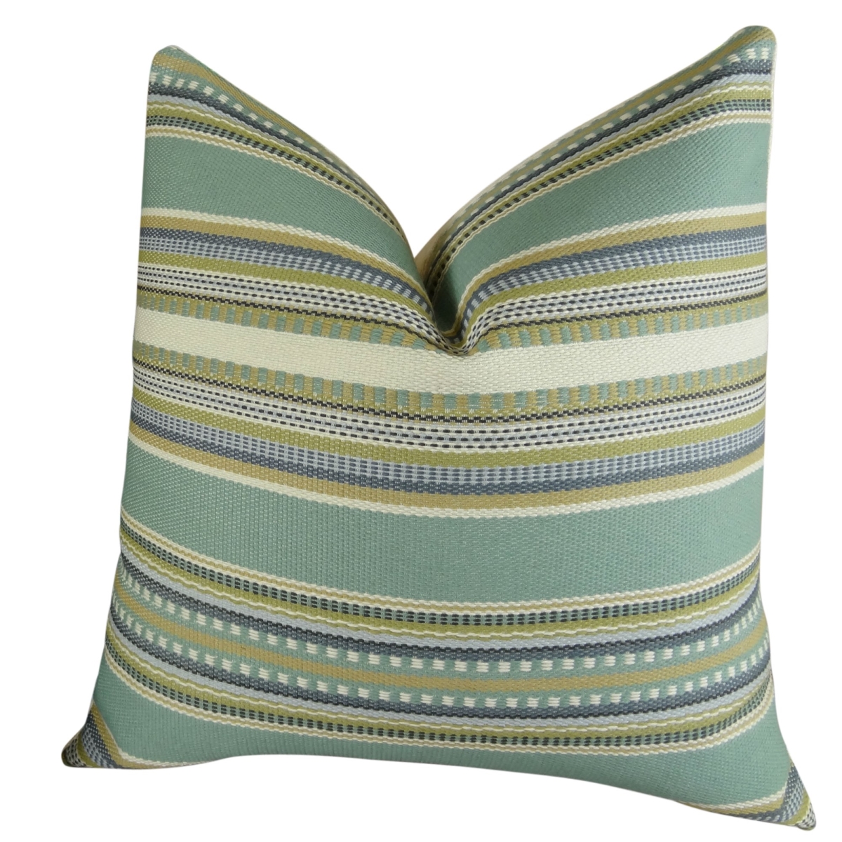 Chic Stripe Aloe Handmade Throw Pillow - Light - Blue - Green & Cream - 20 x 20 in.