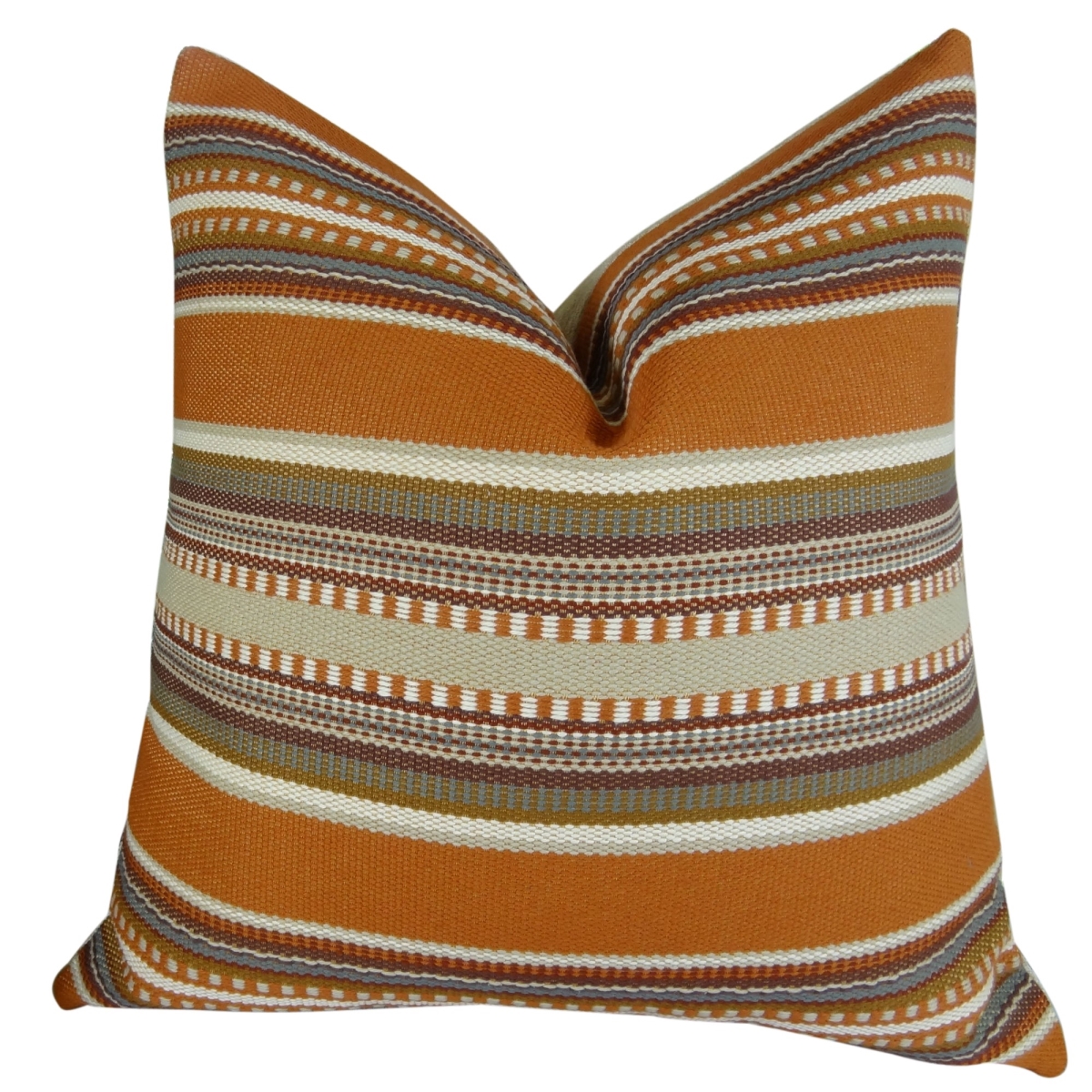Chic Stripe Saffron Handmade Double Sided Throw Pillow - Orange - Olive & Cream - 24 x 24 in.